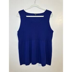 Eileen Fisher Woman Plus Size 100% Wool Knit Cobalt Blue Sustainable Tank Sz 1X